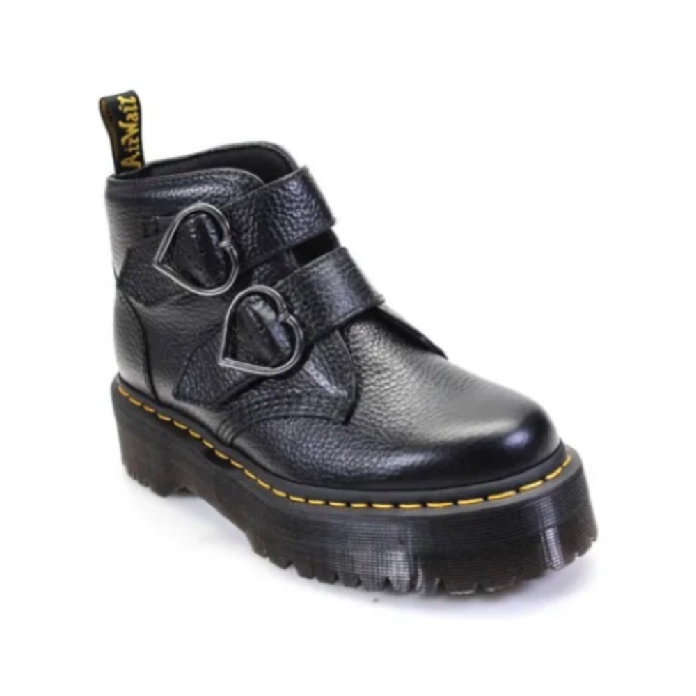 Dr. Martens Womens Pebble Grain Leather Devon Heart Platform Boots Black Size 8